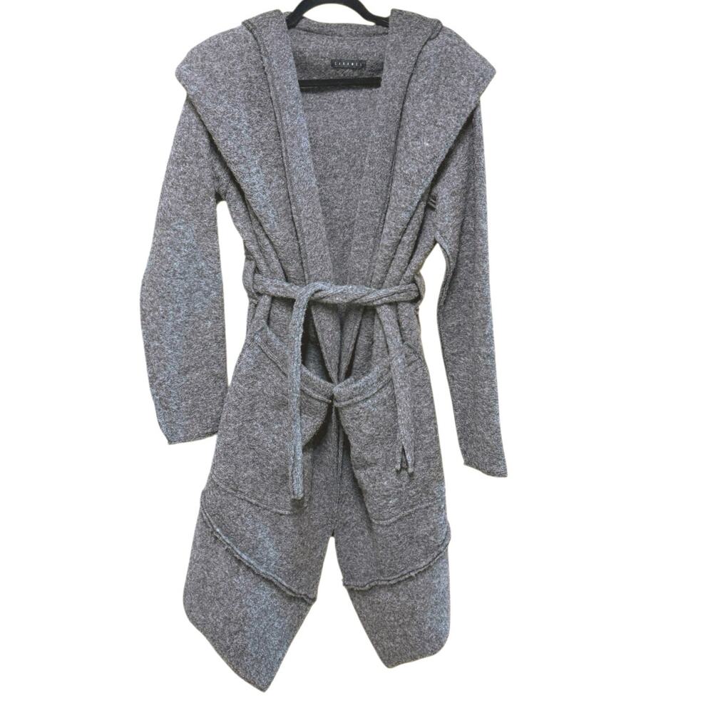 Caramel UK Gray Wool Cardigan Sweater Size Medium Large Long Asymmetric Luxury - Picture 1 of 6